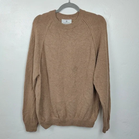 Carroll & Co Sweater Mens 40 Tan Wool Angora Crewneck Raglan Scotland Old Money - Picture 2 of 10